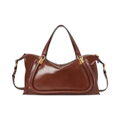 Chloe Paraty 24 Bag In Shiny Leather "Sooty Brown"