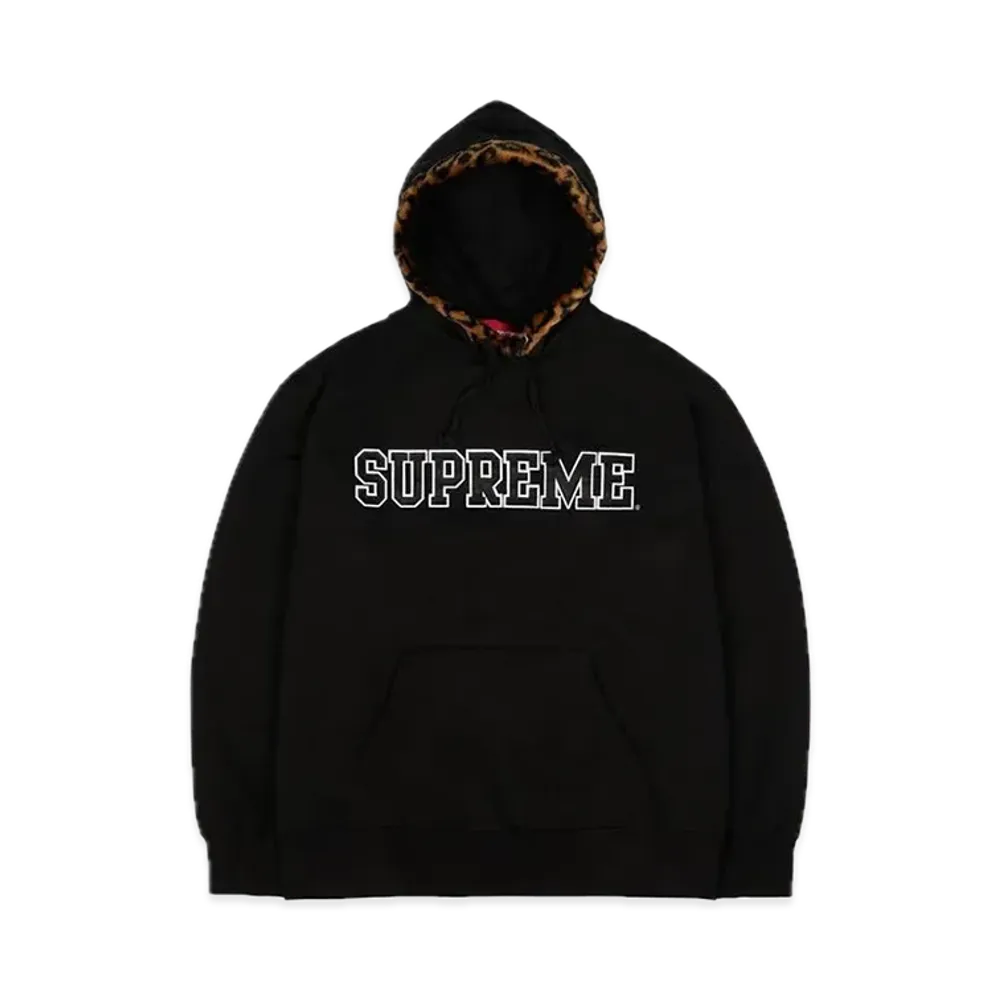 Supreme Leopard Trim Hooded Sweatshirt "Black"