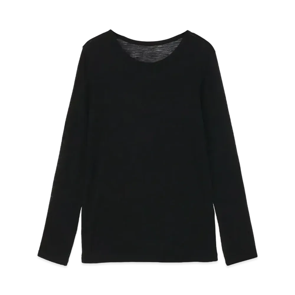 Yohji Yamamoto Y's WOOL SILK GAUZE PLAIN STITCH ROUND NECK LONG SLEEVE T "Black"