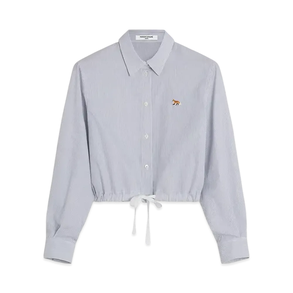 Maison Kitsune Drawstring Cropped Shirt "White/Black Stripes"