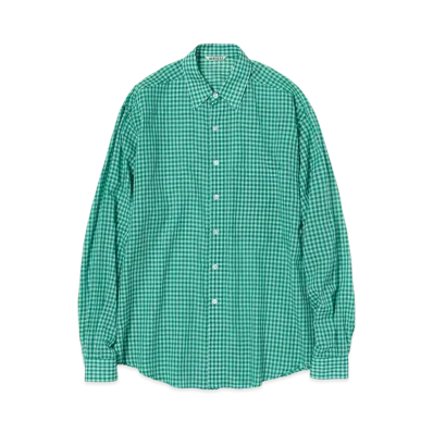 AURALEE Airy Light Cotton Check Big Shirt "Green Gingham Check"