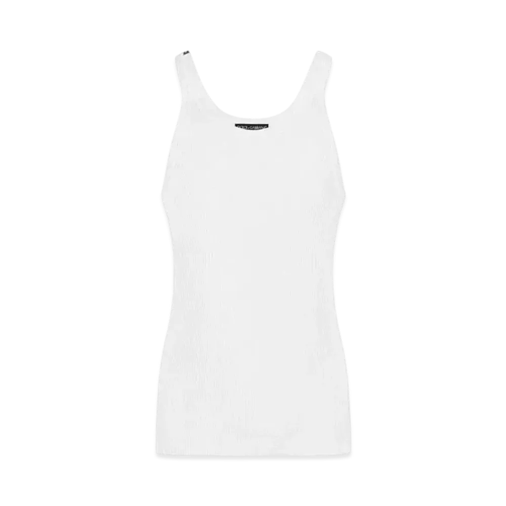 DOLCE&GABBANA Fine-Rib Washed Cotton Singlet "White"