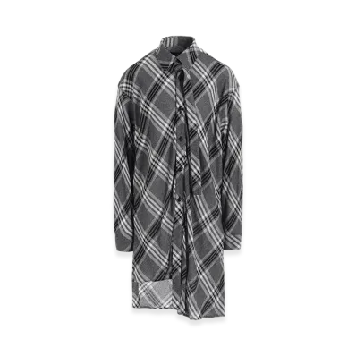 Y's Gauze Plaid Hanging Placket Blouse "Grey"
