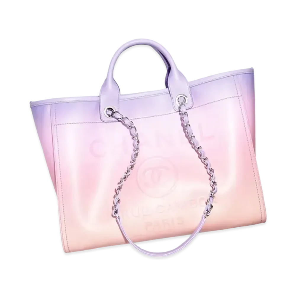CHANEL Large Shopping Bag Shaded Calfskin & Silver Tone Metal "Light Purple/Pink/Coral"