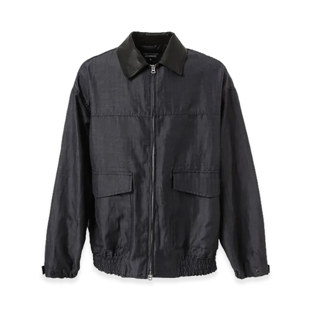 COMME des GARCONS HOMME Wool Ramie Gabardine Leather Collar Blouson "Navy"