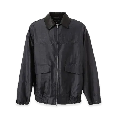COMME des GARCONS HOMME Wool Ramie Gabardine Leather Collar Blouson "Navy"