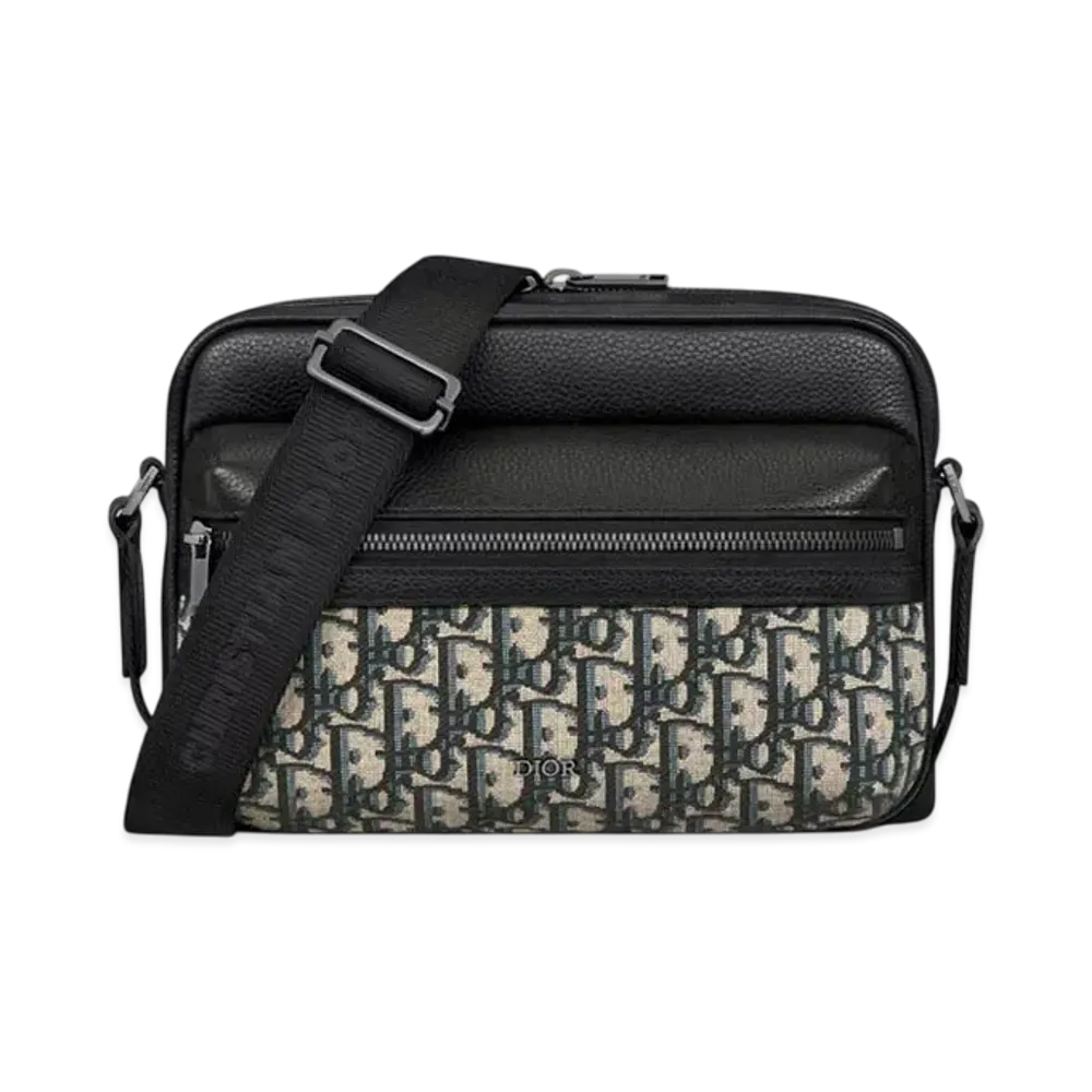 Dior Rider 2.0 Zipped Messenger Bag Dior Oblique Jacquard with Grained Calfskin "Beige/Black"