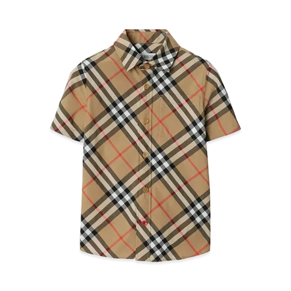 Burberry Kids Owen Short Sleeve Shirt "Beige"