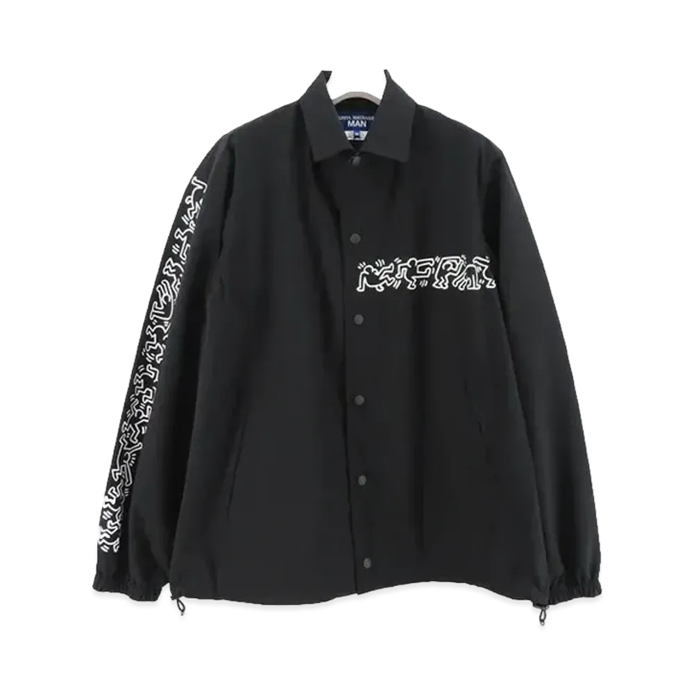 JUNYA WATANABE Nylon Twill Laminate Print Coach Jacket Keith Haring "Black/White"