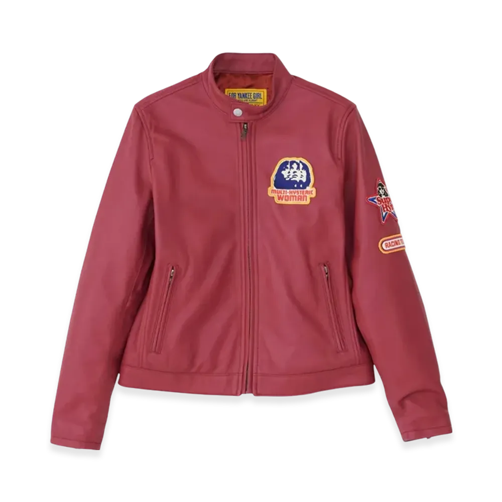HYSTERIC GLAMOUR Cafe Racer Patch Lamb Leather Single Rider Jacket "Red"