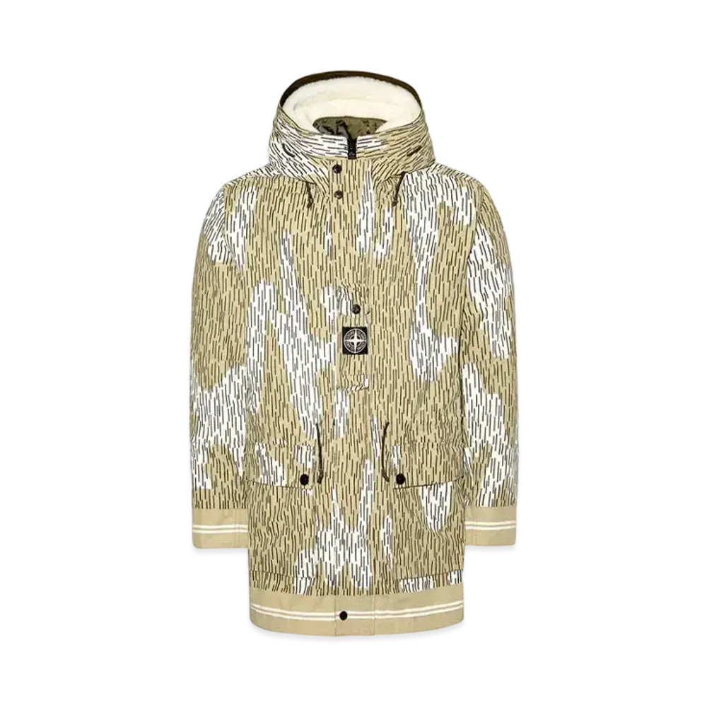 Stone Island 429E1 NASLAN LIGHT WATRO RAIN CAMO REFLECTIVE WITH DETACHABLE NYLON RASO/SHEEPSKIN LINING "Ecru"