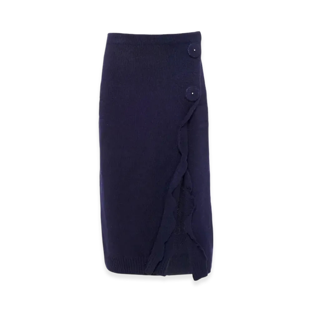 PRADA Women's Wool and Cashmere Skirt with Split "Navy"