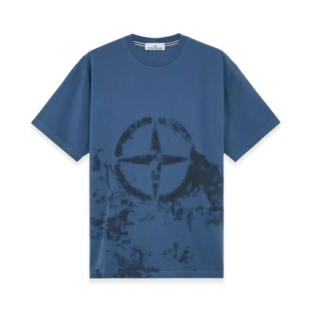 Stone Island 2RCE7 24/2 Cotton Jersey Short-Sleeve T-Shirt with Camouflage Print - 24FW "Avio Blue"