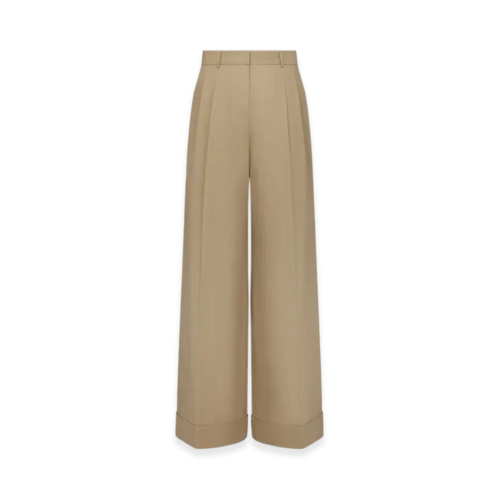 Dior Women's Cotton Gabardine Wide Leg Pants "Beige"