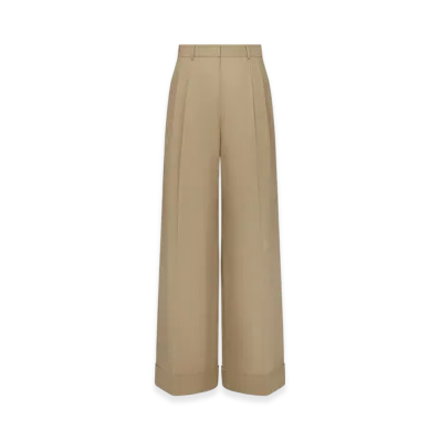 Dior Women's Cotton Gabardine Wide Leg Pants "Beige"