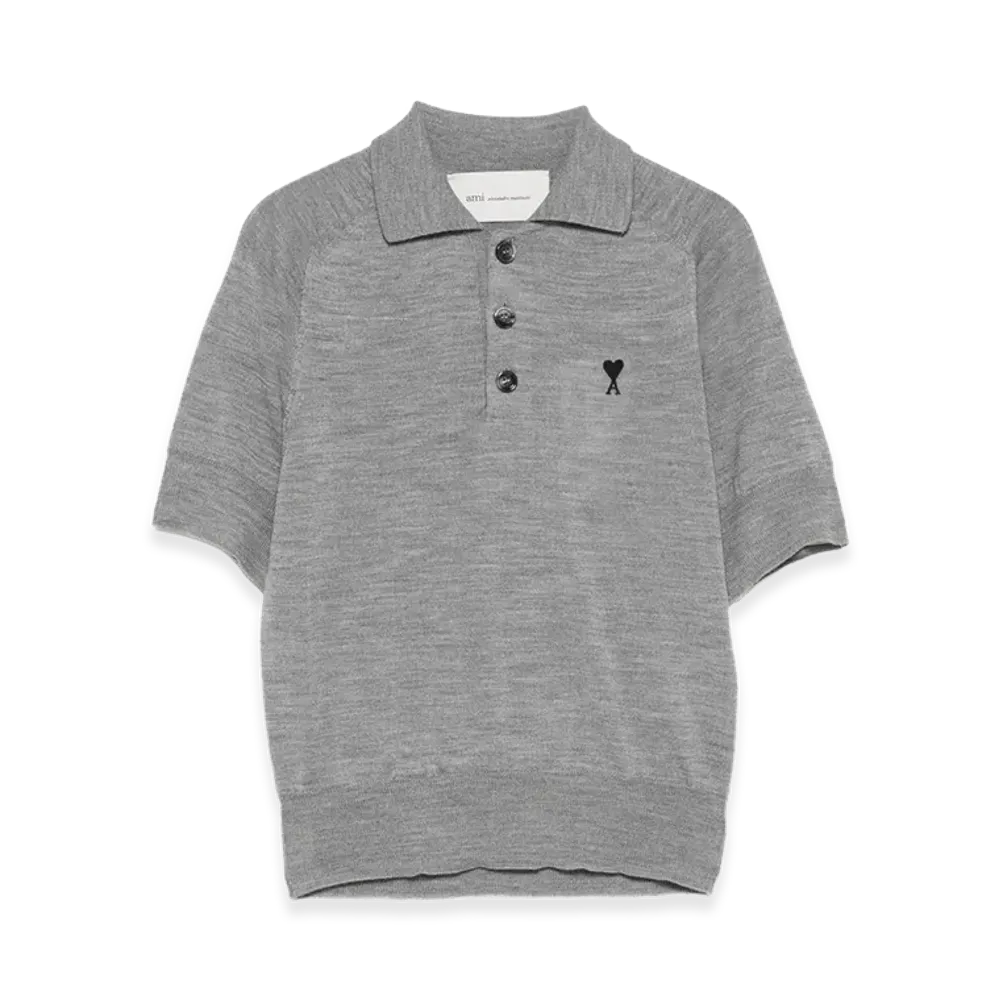 AMI PARIS Women's Short-Sleeved Wool Polo Shirt "Gray"