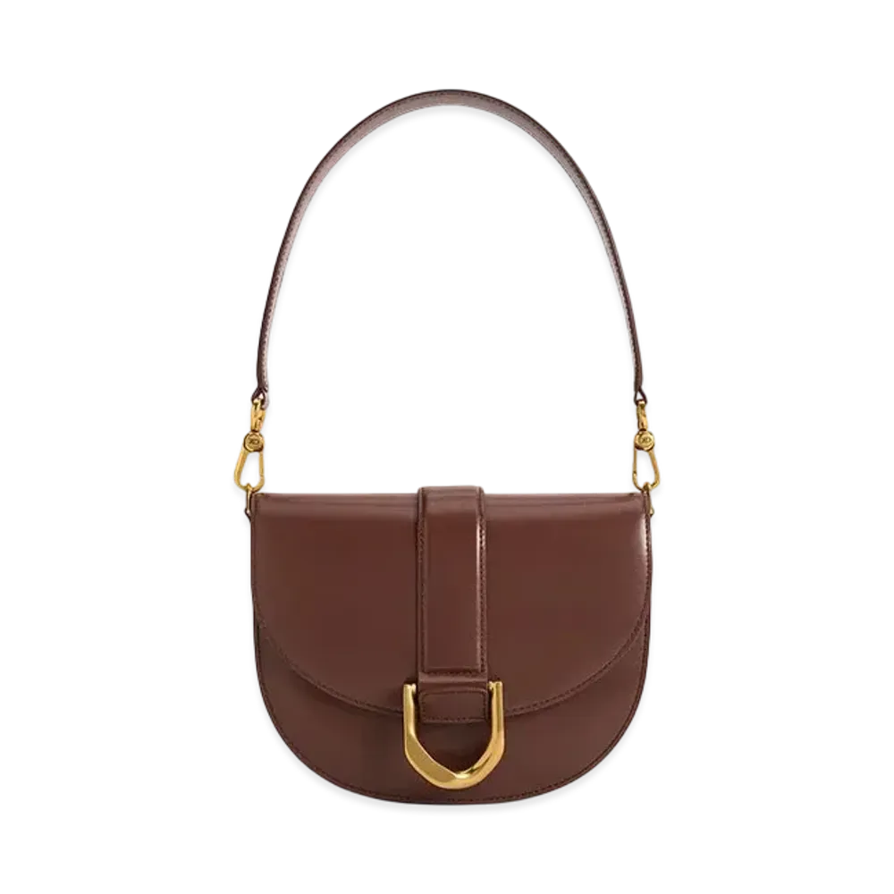 CHARLES & KEITH Gavine Leather Saddle Bag "DarkBrown"
