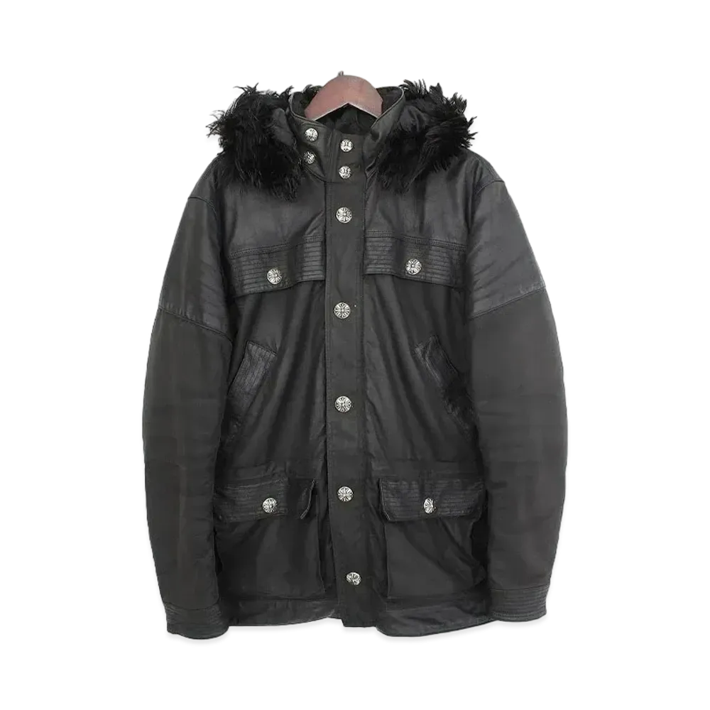 Chrome Hearts Leather Switching Fur Down Jacket "Black"