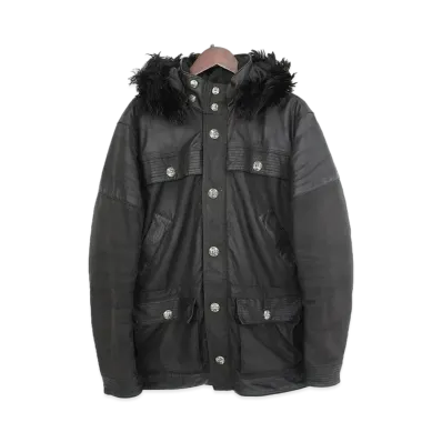 Chrome Hearts Leather Switching Fur Down Jacket "Black"