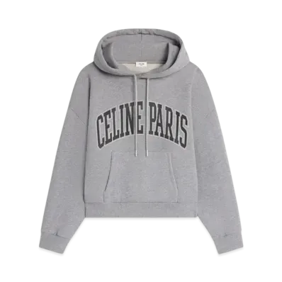 CELINE Women's Oversized CELINE Women's Hoodie in Cotton Fleece "Grey Melange/Navy Stone Wash"