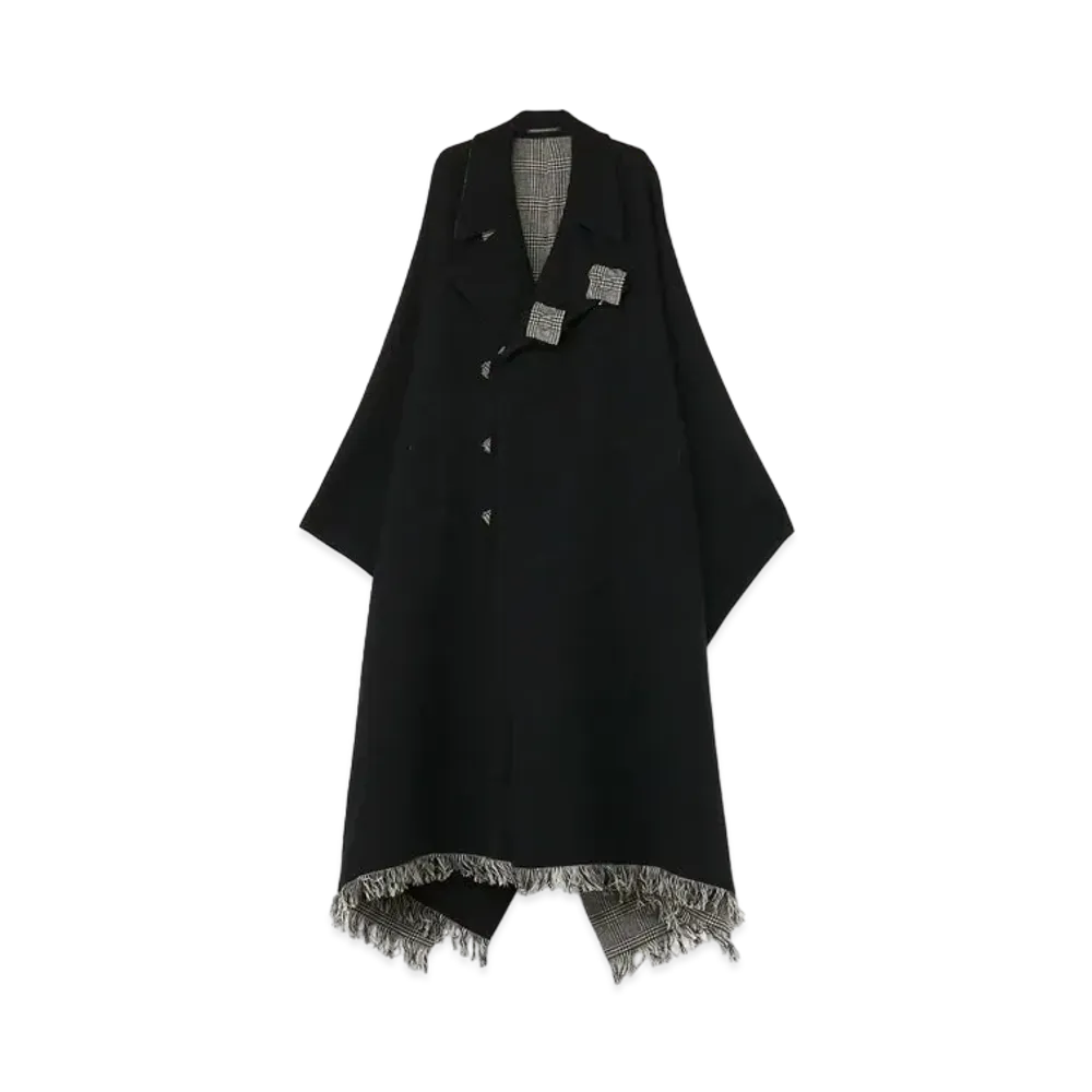 Yohji Yamamoto Pour Homme GLEN CHECK DOUBLE FACED CLAOK COAT "Black"