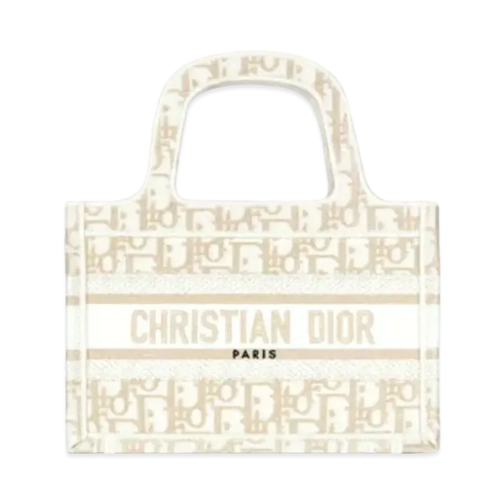 Dior Mini Dior Book Tote Gold-Tone Dior Oblique Embroidery "Natural"