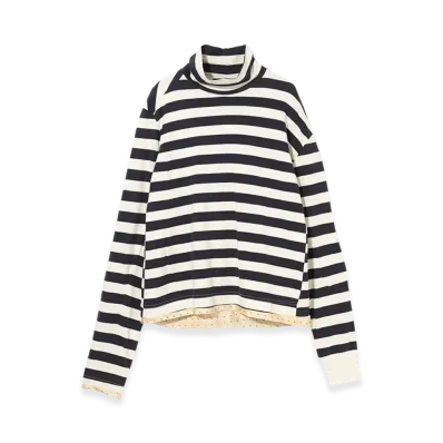 UNDERCOVER Cotton High-Neck Cut & Sewn "Nvy Border"
