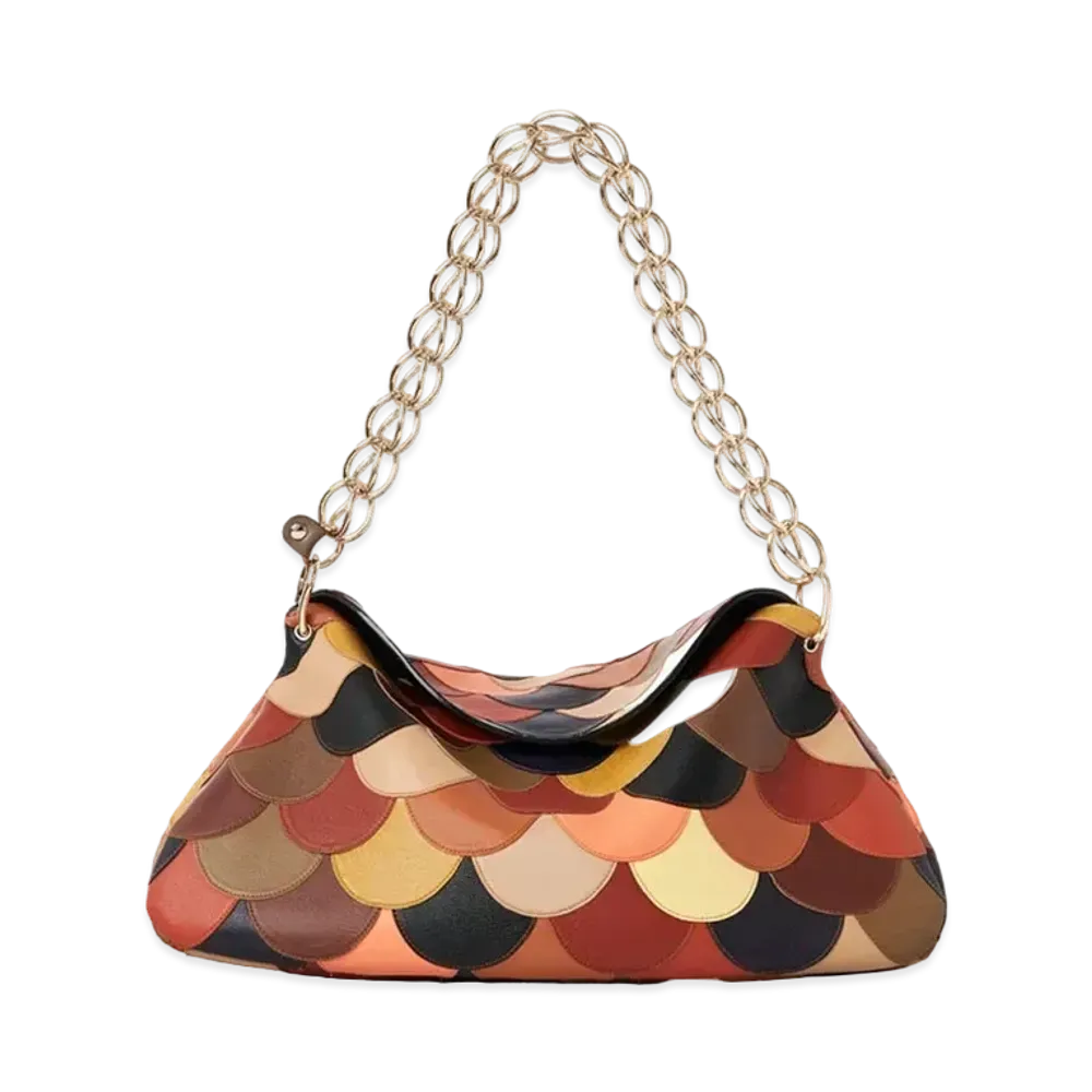 Chloe Medium Juana Day Bag In Shiny Calfskin Scallop Patchwork "Brown"