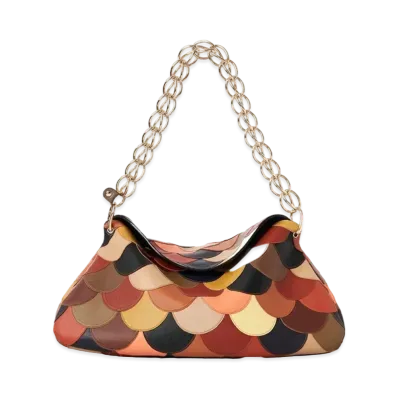 Chloe Medium Juana Day Bag In Shiny Calfskin Scallop Patchwork "Brown"