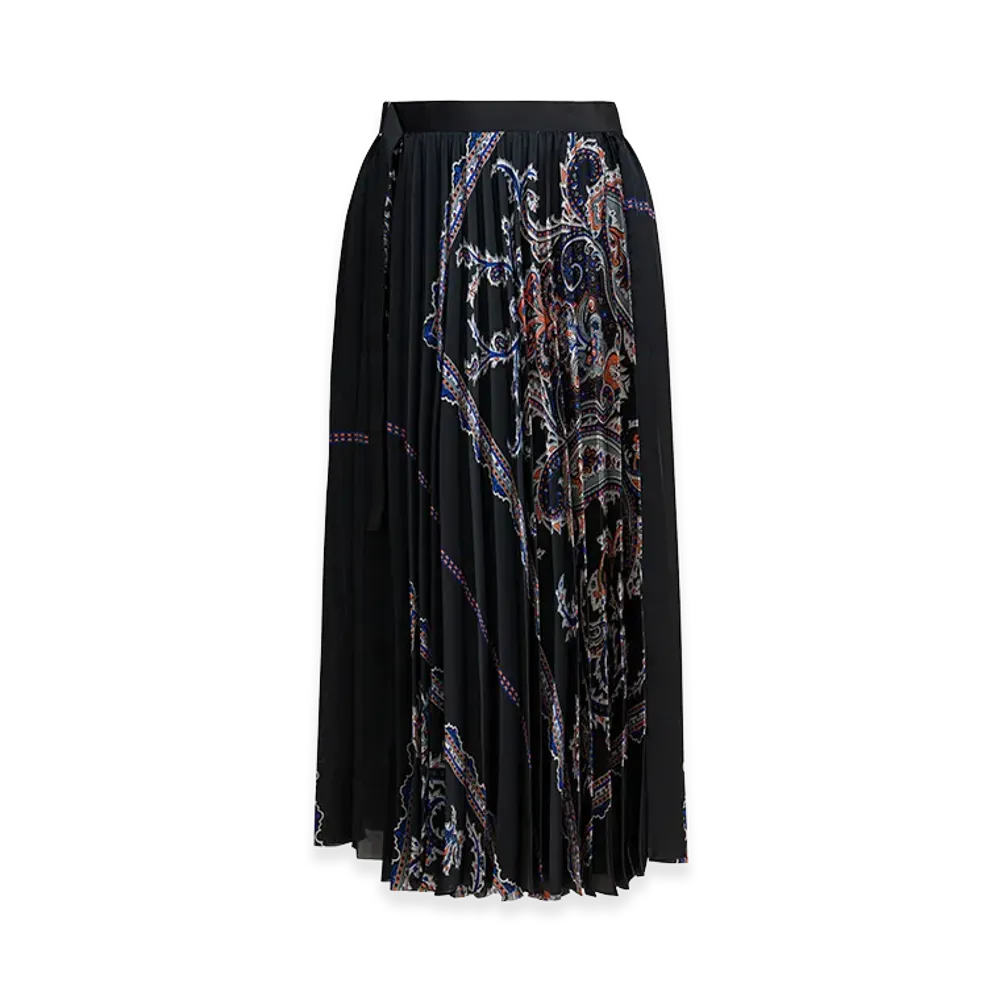 sacai Women's Pleated Skirt With Paisley Print "Black"