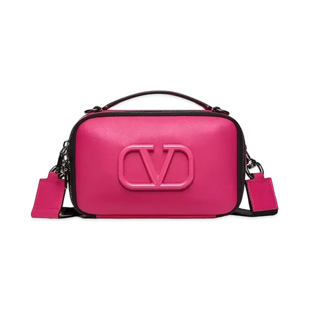 Valentino Lacquered V Logo Signature Leather Crossbody Bag "Pink"