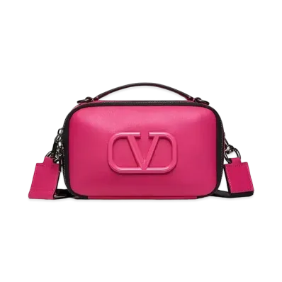 Valentino Lacquered V Logo Signature Leather Crossbody Bag "Pink"