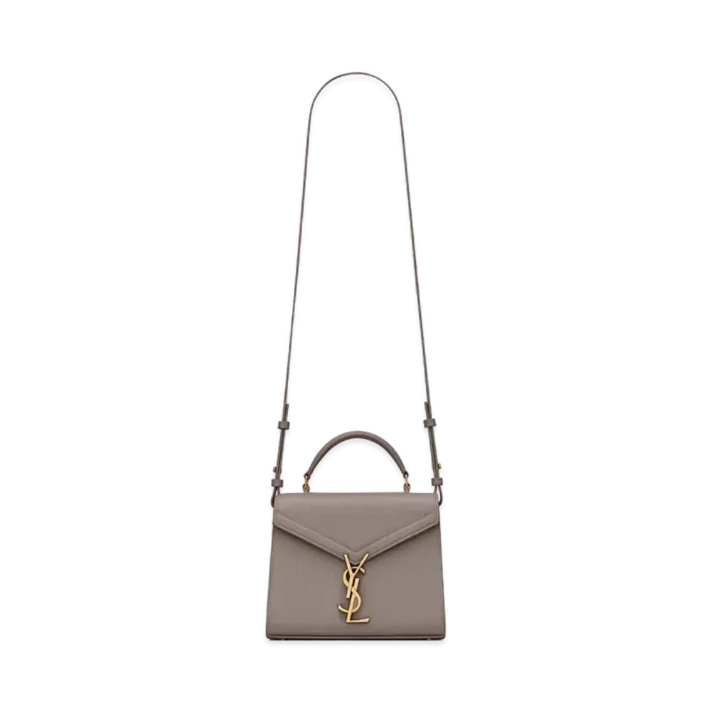Saint Laurent Cassandra Mini Top Handle Bag In Grain De Poudre Embossed Leather "Fog"