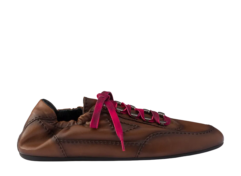 PRADA Collapse Antiqued Nappa Leather Sneakers with Hooks "Oak"