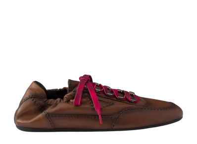 PRADA Collapse Antiqued Nappa Leather Sneakers with Hooks "Oak"