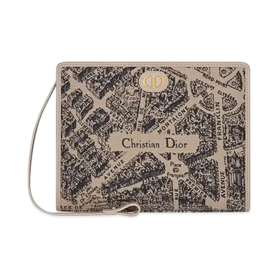 Dior 30 Montaigne Medium Pouch Plan Paris Jacquard "Beige/Black"