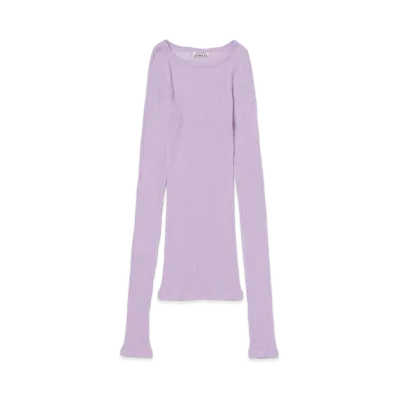 AURALEE Wool Soft Rib Crew Neck P/O "Light Purple"