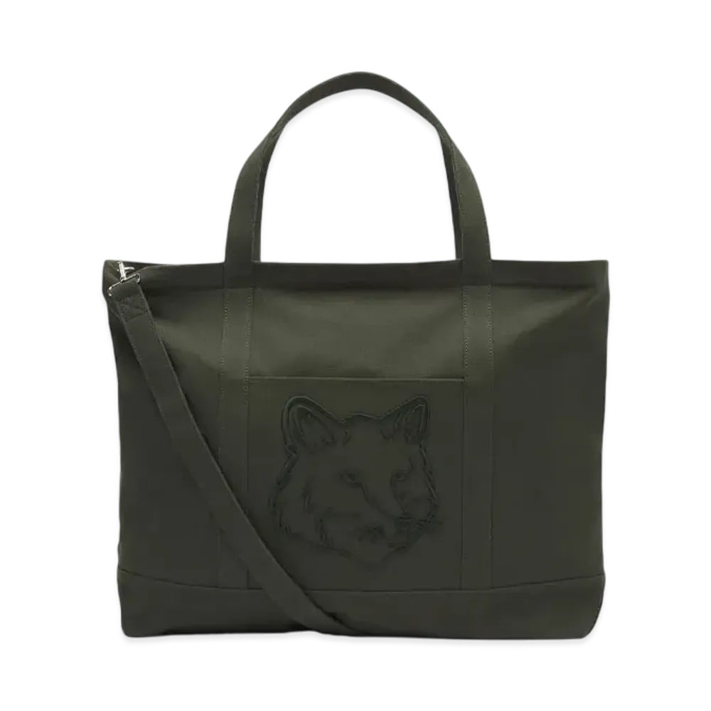 Maison Kitsune Fox Head Xl Tote "Ranger Green"