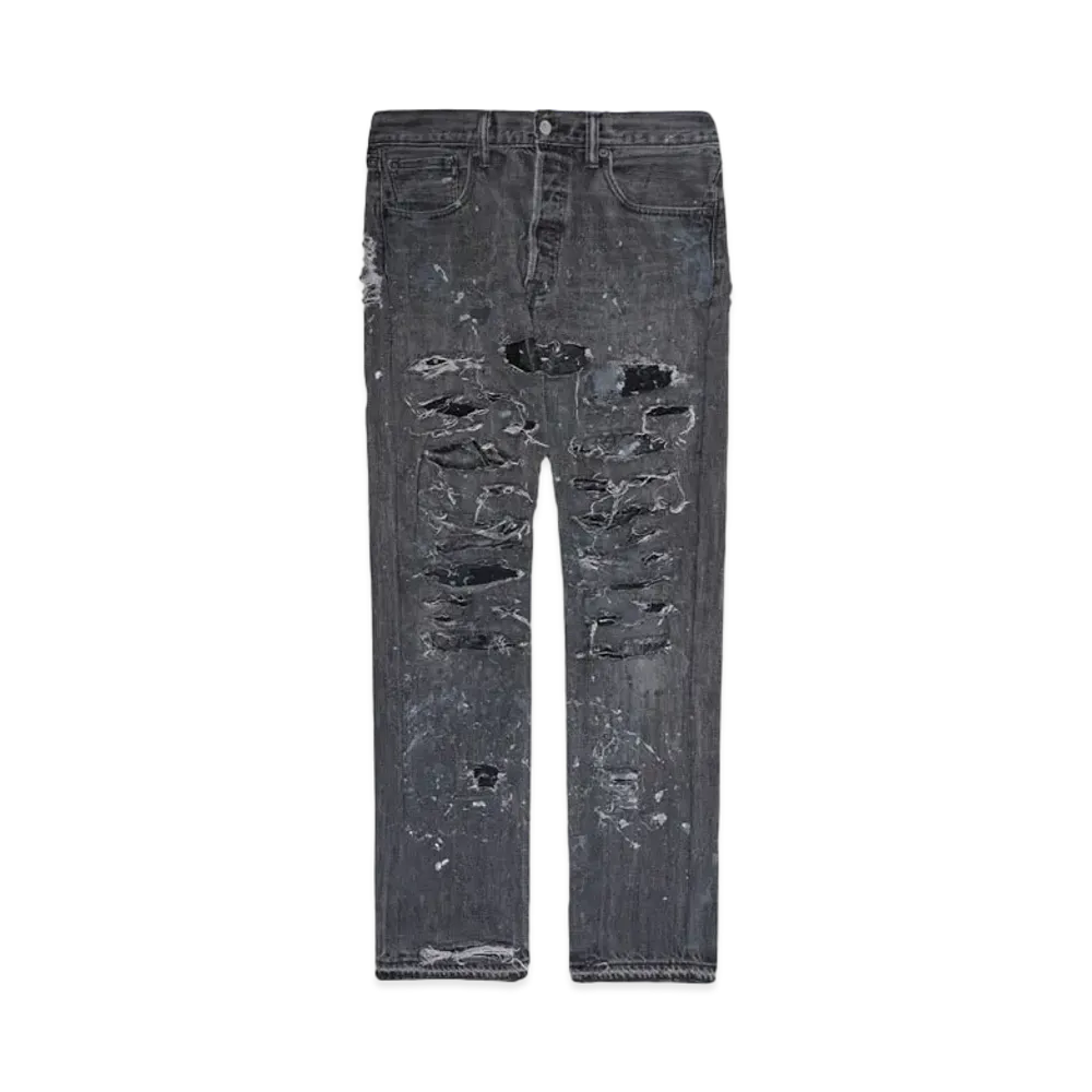INNOCENCE NYC DESTROY LEATHER DENIM PANTS 33inch "Lt Denim"