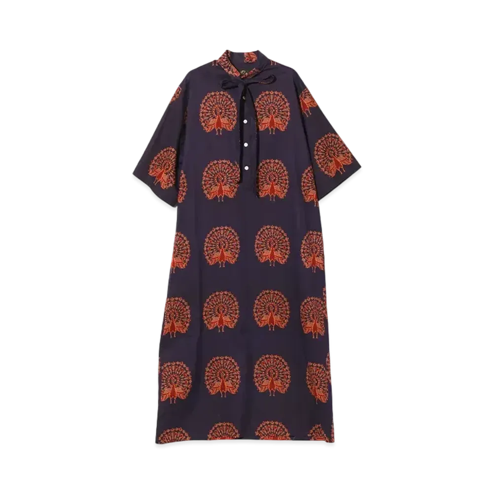 NEEDLES Ascot Collar Dress - Printed Cotton Lawn "Navy"