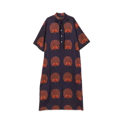 NEEDLES Ascot Collar Dress - Printed Cotton Lawn "Navy"