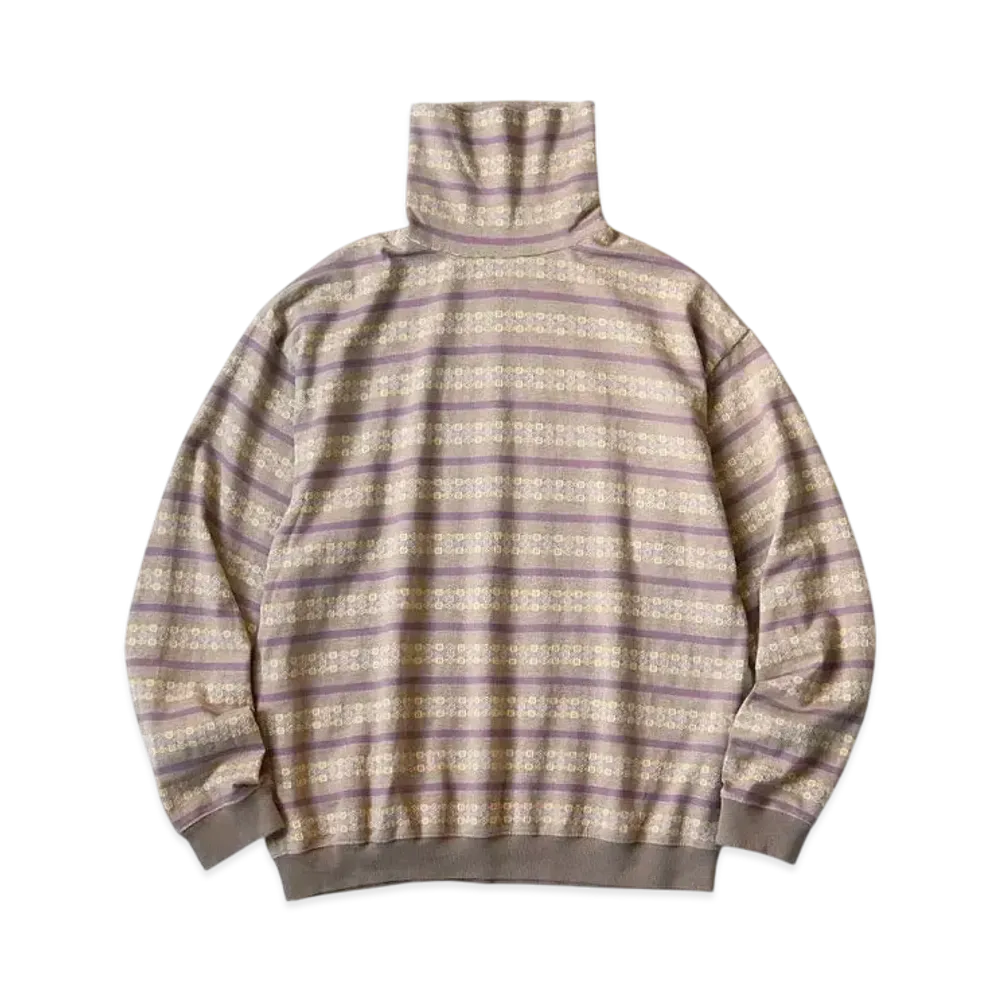 KAPITAL Sunrise Jacquard Border High Neck Long Tee "Light Brown"