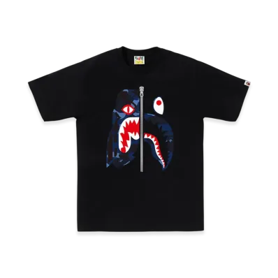 A BATHING APE Color Camo Tiger Shark Tee "Black/Navy"