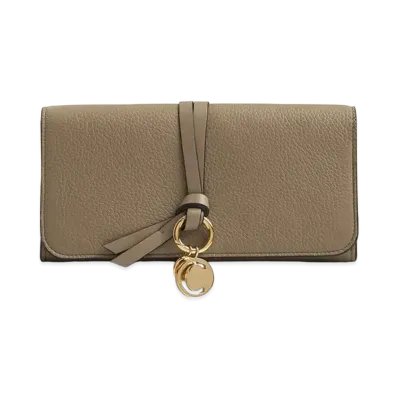 Chloe Women's Alphabet Long Wallet For With Flap In Grained & Shiny Calfskin "Army Khaki"