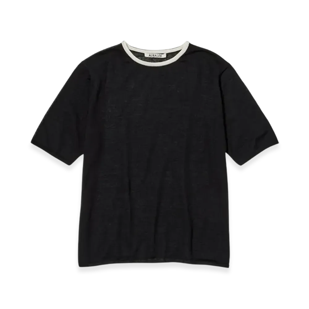 AURALEE Hard Twist High Gauge Wool Silk Knit T-Shirt "Black"