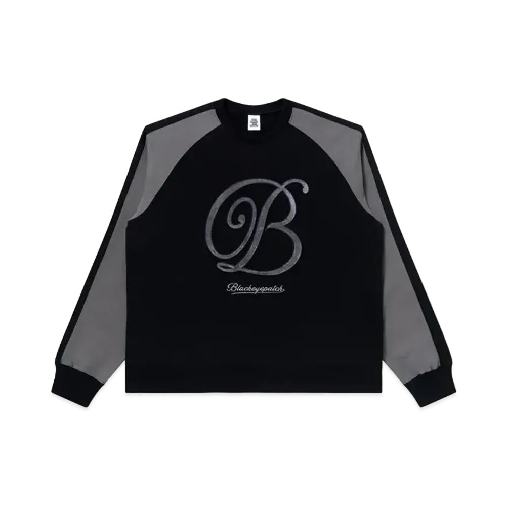 Black Eye Patch B Emblem 2 Tone Raglan Crew Sweat "Black"