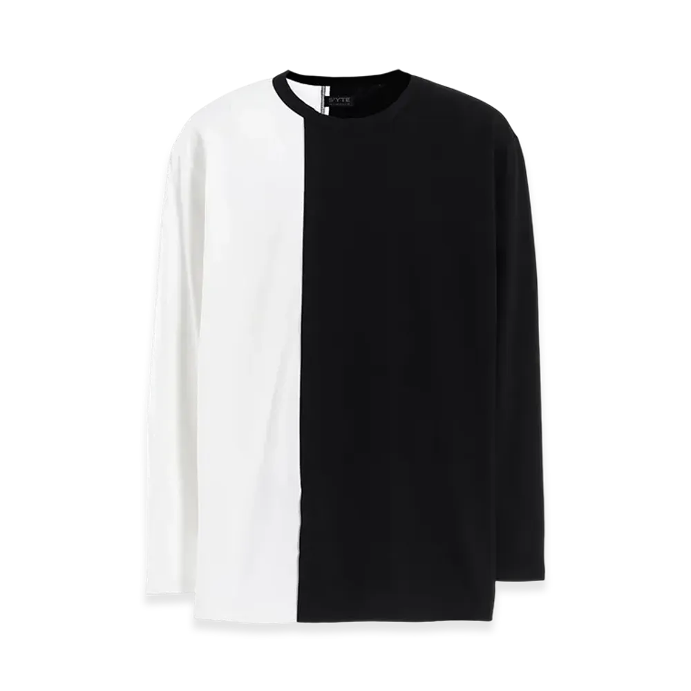 S'YTE Bicolor Long-Sleeved T-Shirt With Hem Slits "Black/White"