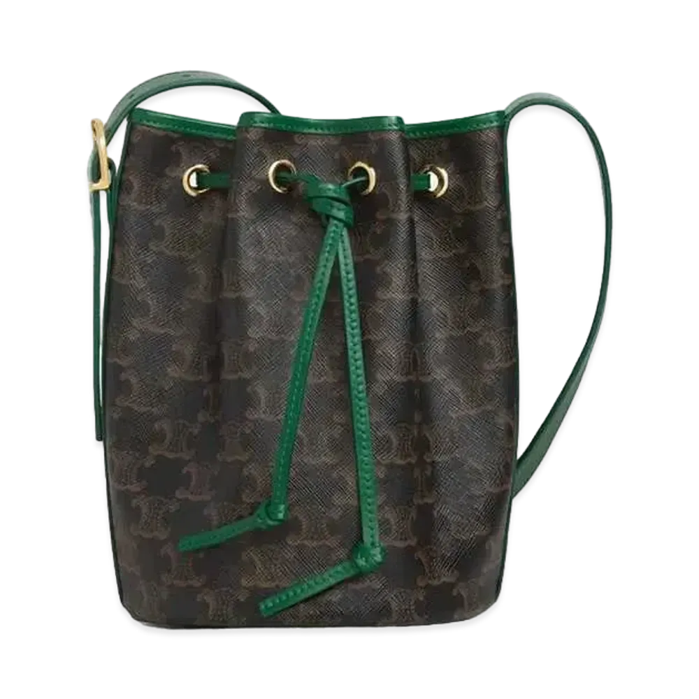CELINE Small Drawstring Bag in Triomphe Canvas "Emerald"