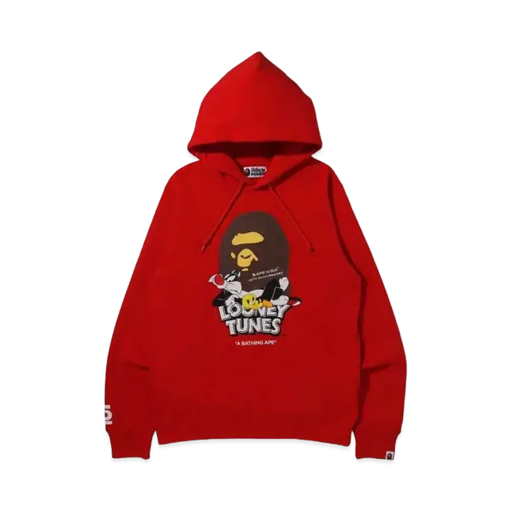 A BATHING APE X LOONEY TUNES APE HEAD PULLOVER HOODIE MENS "Red"