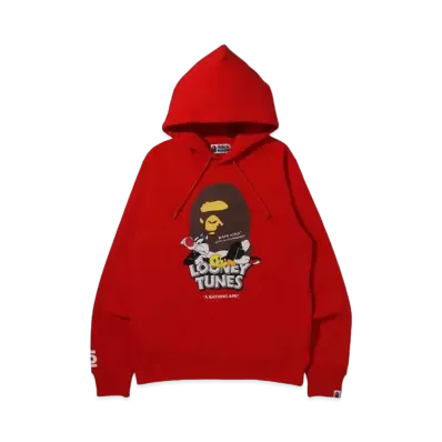 A BATHING APE X LOONEY TUNES APE HEAD PULLOVER HOODIE MENS "Red"